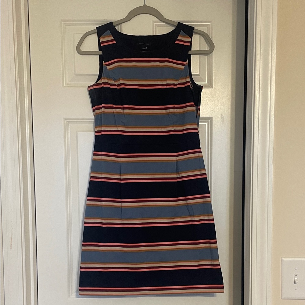 Tommy Hilfiger Navy and Multicolor Striped Mini Dress